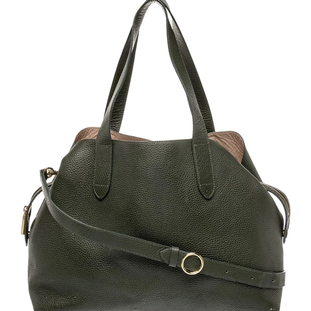 Cuyana Zip-top Satchel Olive Green Leather Tote Bag